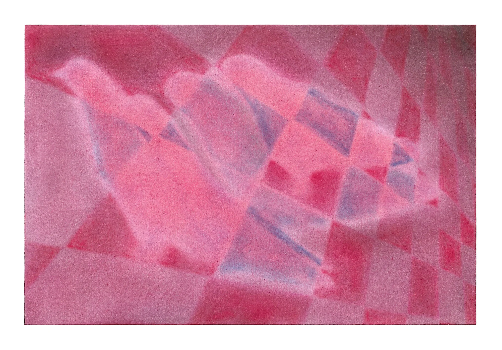 Dessin rose tendre de pigeons pâles traversant un damier de losanges roses et bleus.